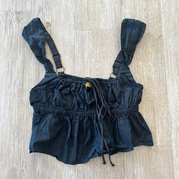 Womens Urban Outfitters Black Cropped Tank Top - L - Picture 1 of 6